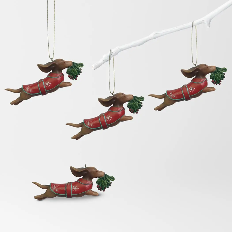 Bed bath & Table Dachshund Dog Holly Decoration Set Of 4